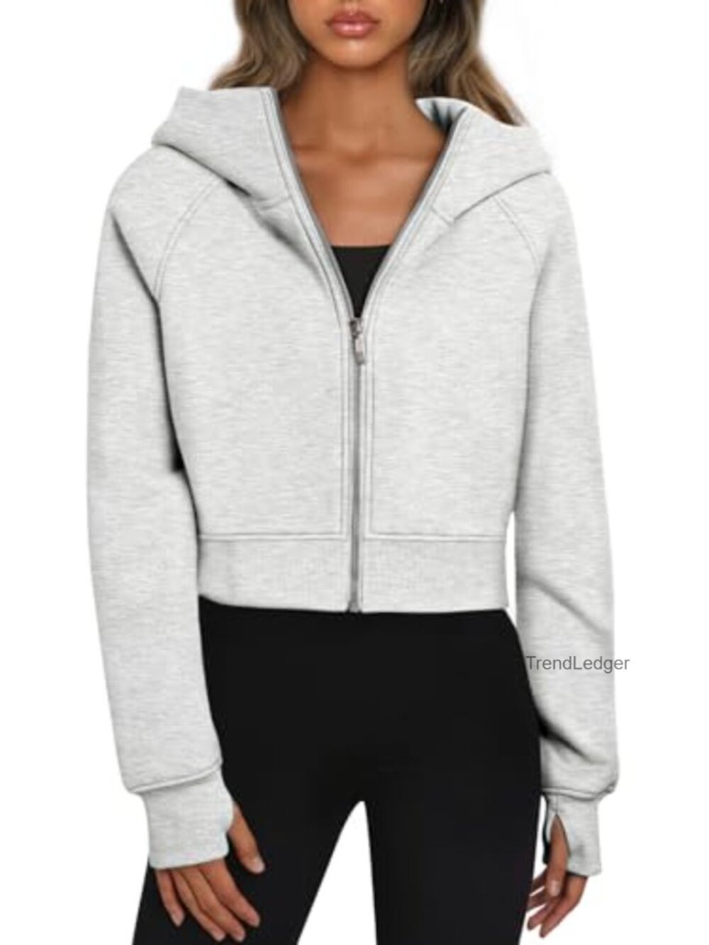 Womens Zip Up Cropped Hoodie Sweatshirt